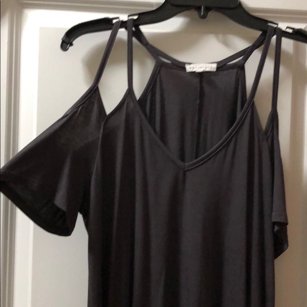 Charcoal grey off tanktop with shoulder cutouts